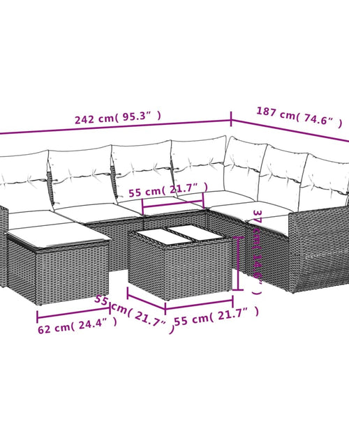 Загрузите изображение в средство просмотра галереи, Set mobilier de grădină cu perne, 8 piese, negru, poliratan
