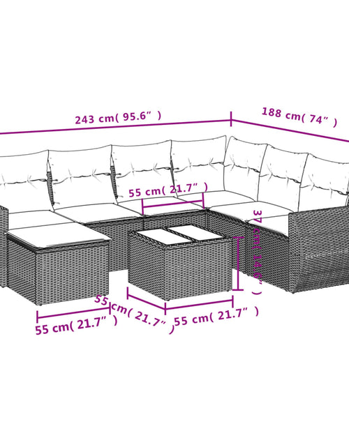 Încărcați imaginea în vizualizatorul Galerie, Set mobilier de grădină cu perne, 8 piese gri deschis poliratan
