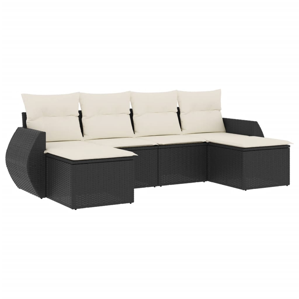 Set mobilier de grădină cu perne, 6 piese, negru, poliratan