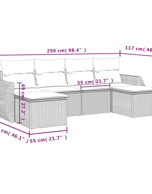 Загрузите изображение в средство просмотра галереи, Set mobilier de grădină cu perne, 6 piese, negru, poliratan
