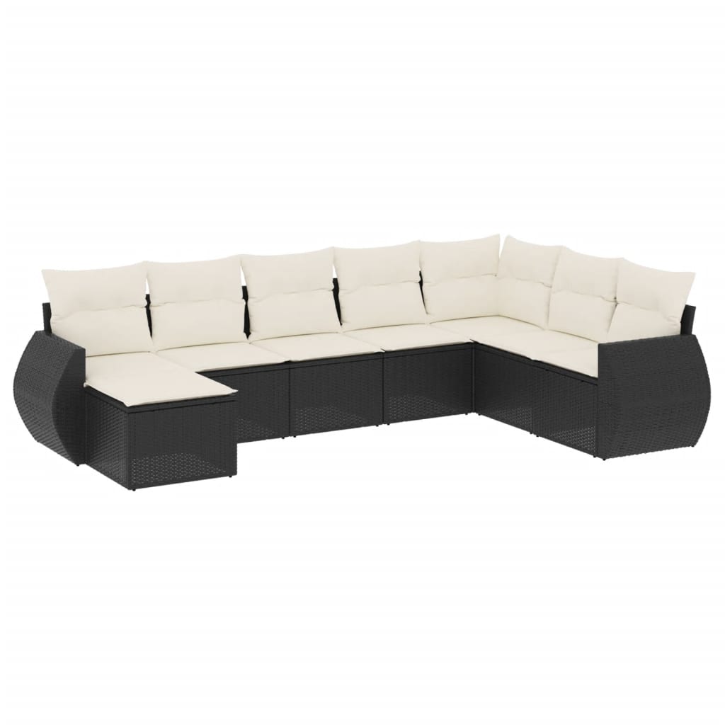 Set mobilier de grădină cu perne, 8 piese, negru, poliratan