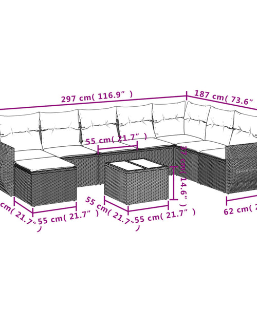 Загрузите изображение в средство просмотра галереи, Set mobilier de grădină cu perne, 9 piese, negru, poliratan
