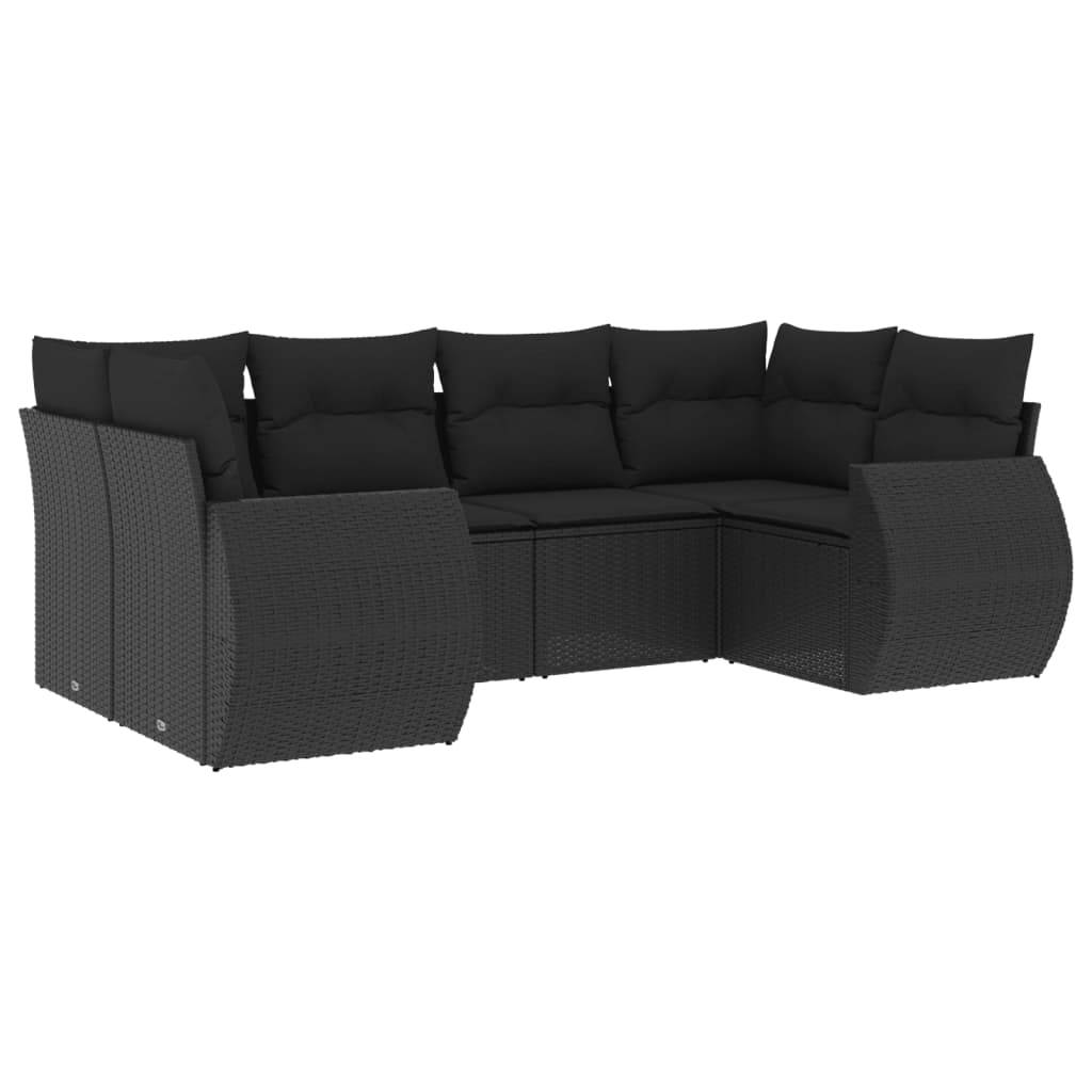 Set mobilier de grădină cu perne, 6 piese, negru, poliratan