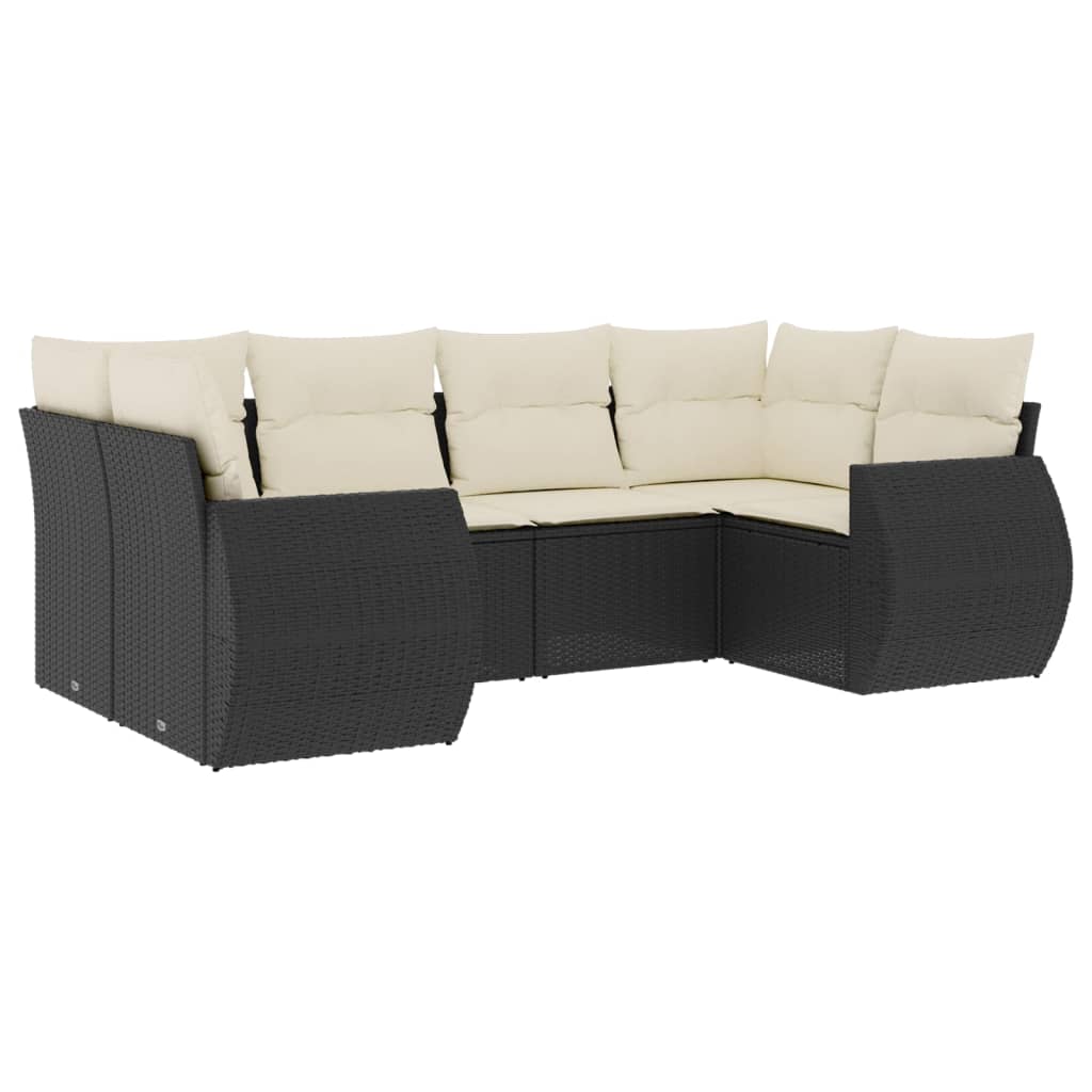 Set mobilier de grădină cu perne, 6 piese, negru, poliratan