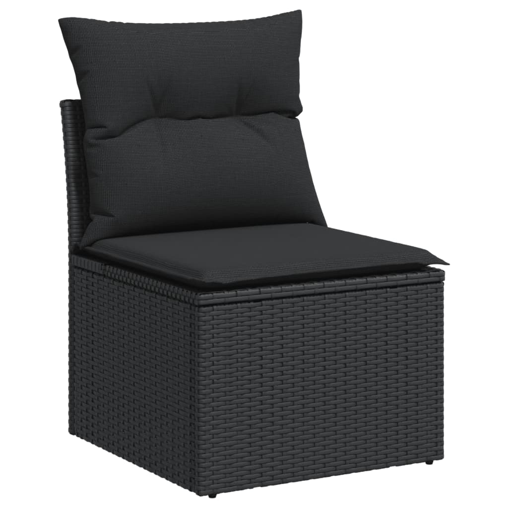 Set mobilier de grădină cu perne, 9 piese, negru, poliratan