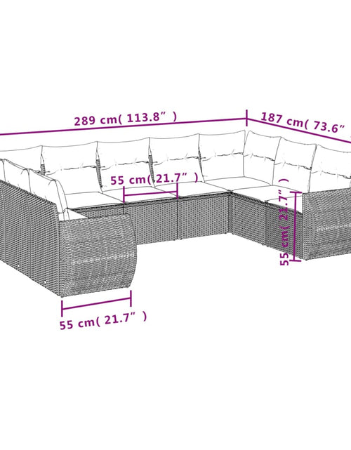 Загрузите изображение в средство просмотра галереи, Set mobilier de grădină cu perne, 9 piese, negru, poliratan
