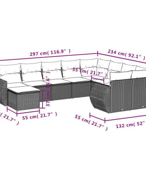 Загрузите изображение в средство просмотра галереи, Set canapele de grădină cu perne, 10 piese, maro, poliratan
