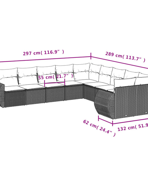 Încărcați imaginea în vizualizatorul Galerie, Set canapele de grădină cu perne, 10 piese, maro, poliratan
