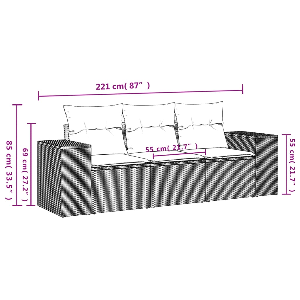 Set canapele de grădină cu perne, 3 piese gri deschis poliratan