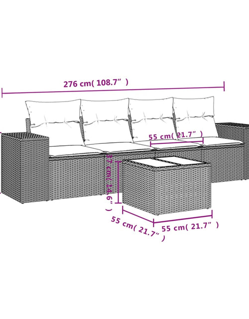 Încărcați imaginea în vizualizatorul Galerie, Set mobilier de grădină cu perne, 5 piese, negru, poliratan
