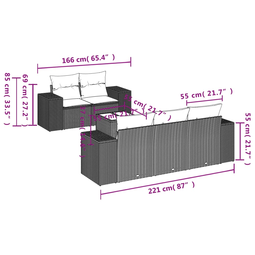 Set mobilier de grădină cu perne, 6 piese, negru, poliratan