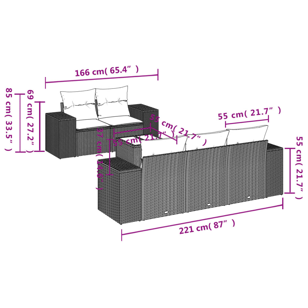 Set canapele de grădină cu perne, 6 piese gri deschis poliratan