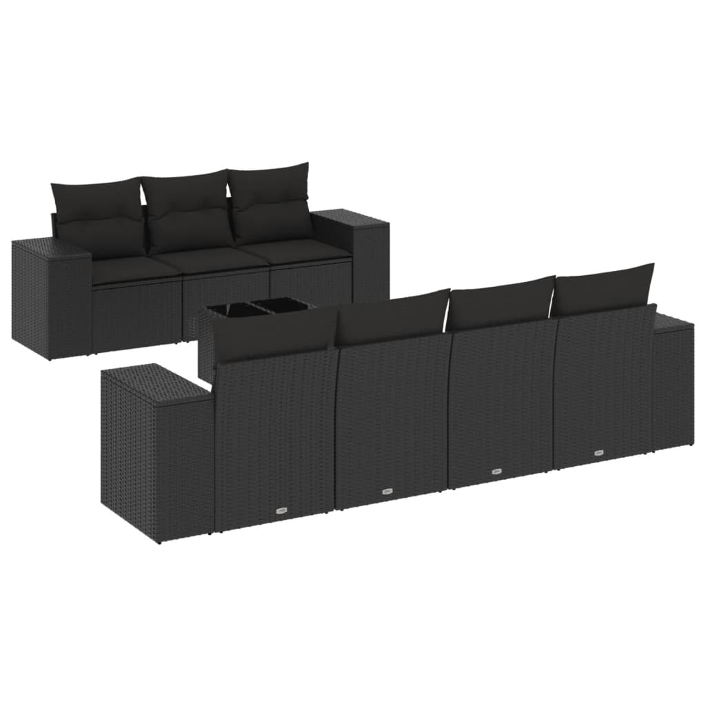 Set mobilier de grădină cu perne, 8 piese, negru, poliratan