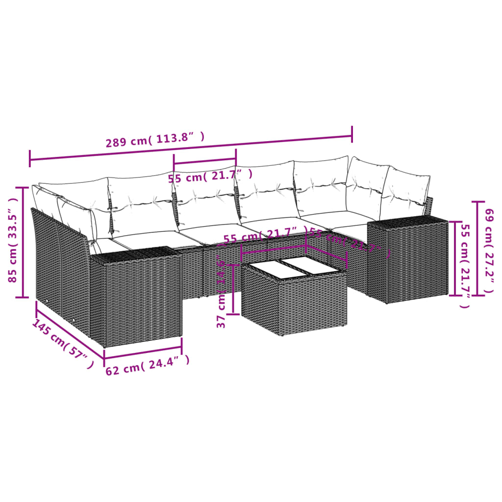 Set mobilier de grădină cu perne, 8 piese gri deschis poliratan