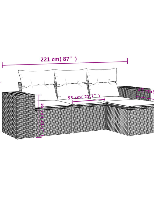 Загрузите изображение в средство просмотра галереи, Set mobilier de grădină cu perne, 4 piese, negru, poliratan
