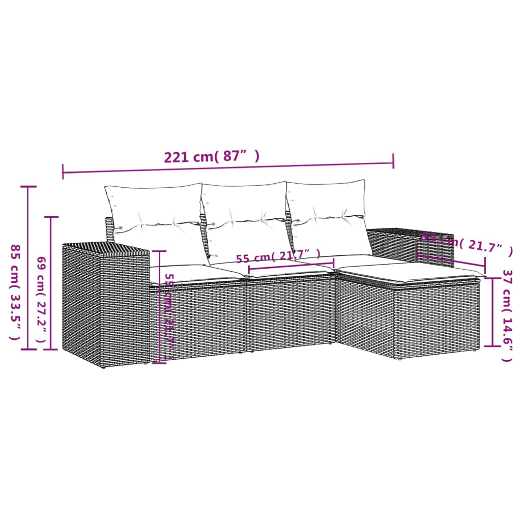 Set canapele de grădină, 4 piese, cu perne, bej, poliratan