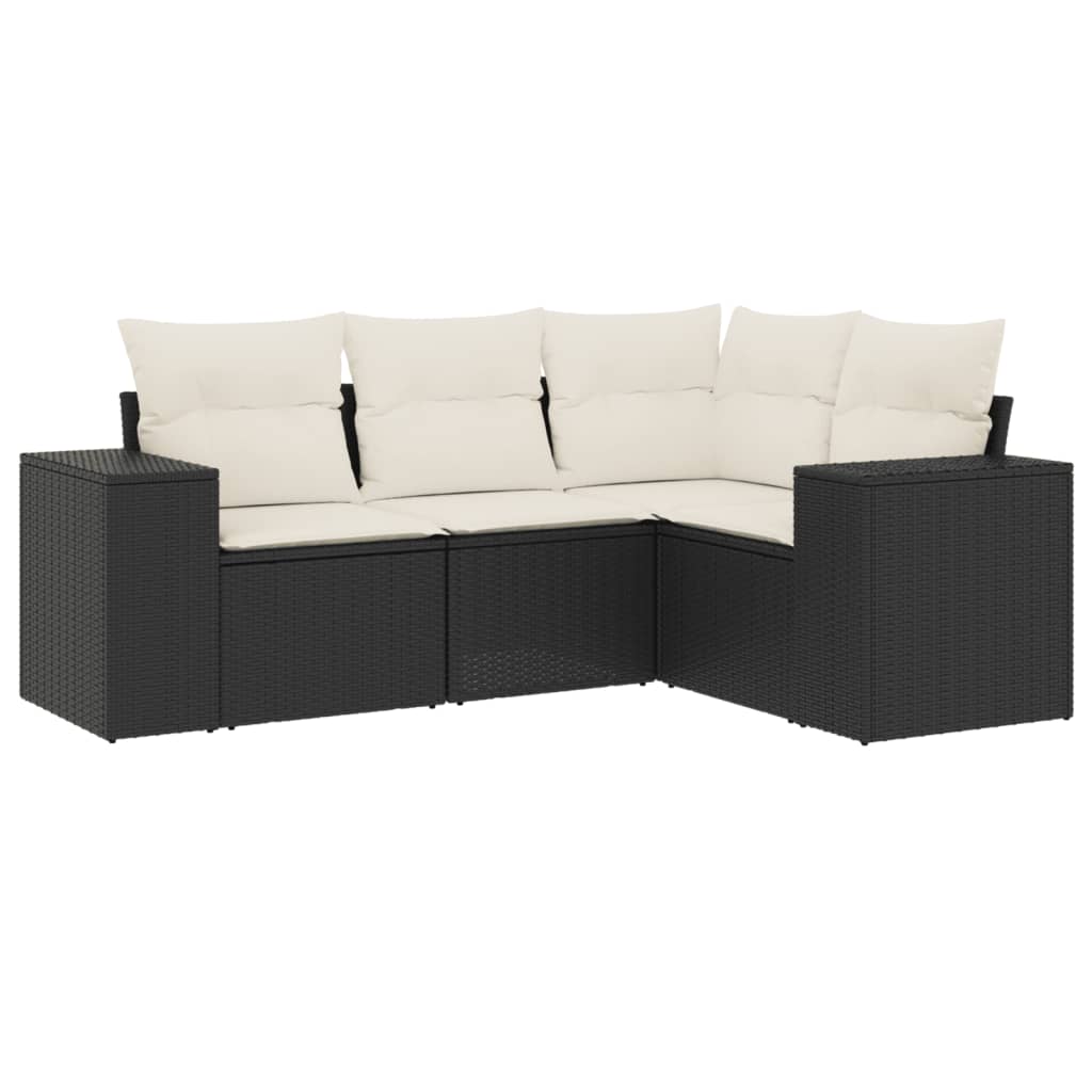 Set mobilier de grădină cu perne, 4 piese, negru, poliratan