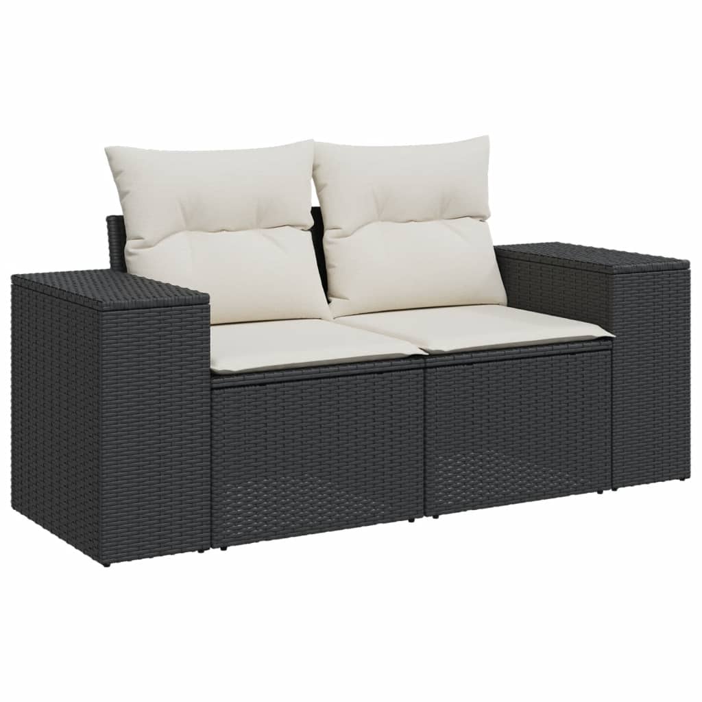 Set mobilier de grădină cu perne, 4 piese, negru, poliratan