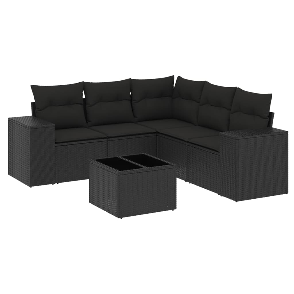 Set mobilier de grădină cu perne, 6 piese, negru, poliratan