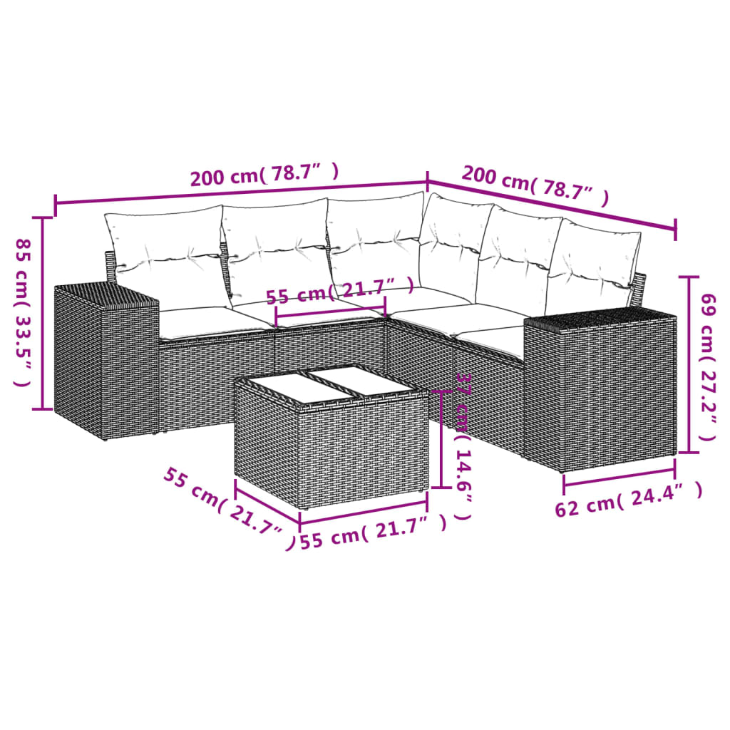 Set mobilier de grădină cu perne, 6 piese, negru, poliratan