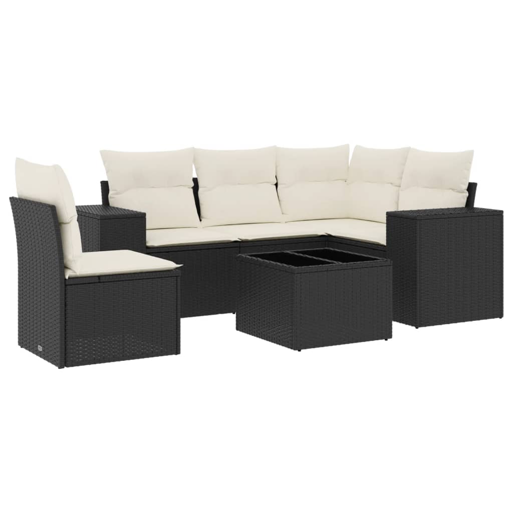 Set mobilier de grădină cu perne, 6 piese, negru, poliratan