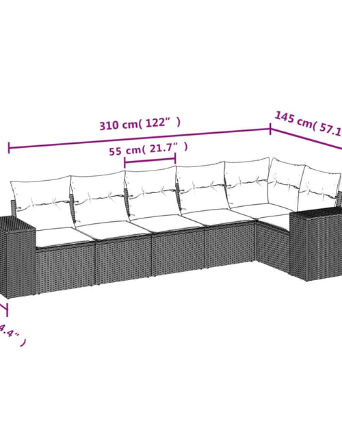 Încărcați imaginea în vizualizatorul Galerie, Set mobilier de grădină cu perne, 6 piese, negru, poliratan
