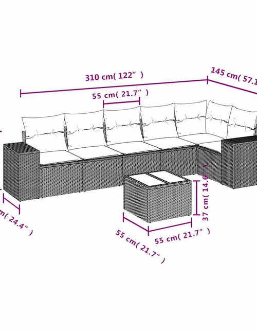 Загрузите изображение в средство просмотра галереи, Set canapele de grădină, 7 piese, cu perne, bej, poliratan
