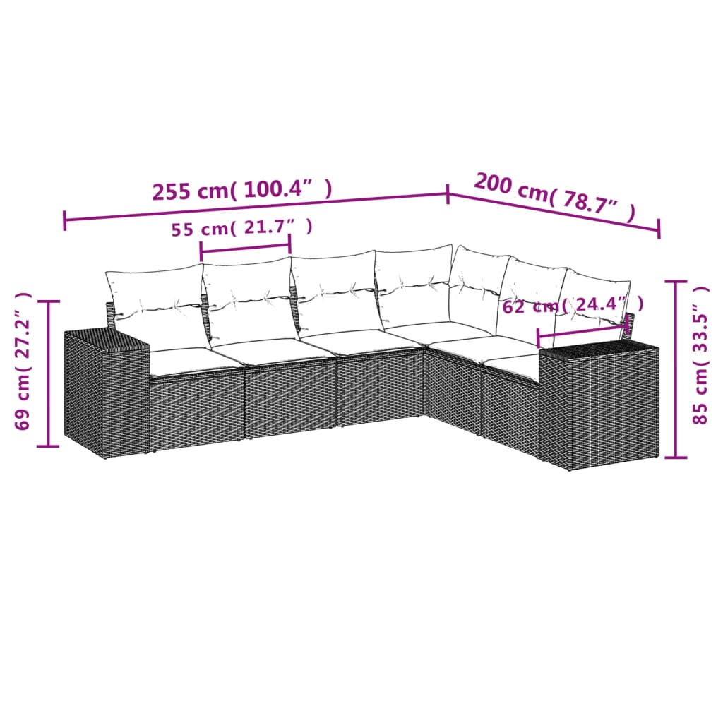 Set canapele de grădină cu perne, 6 piese, bej, poliratan