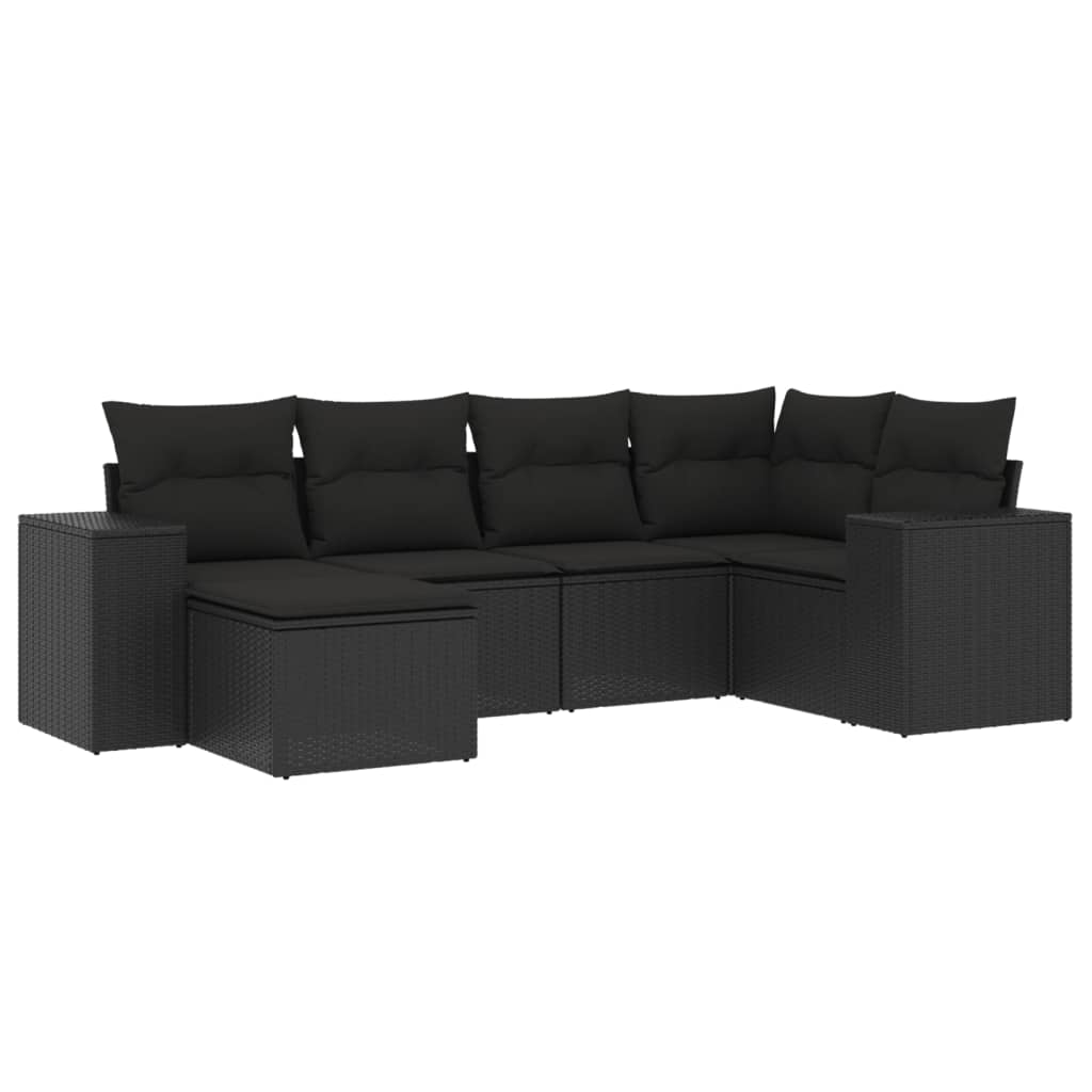 Set mobilier de grădină cu perne, 6 piese, negru, poliratan