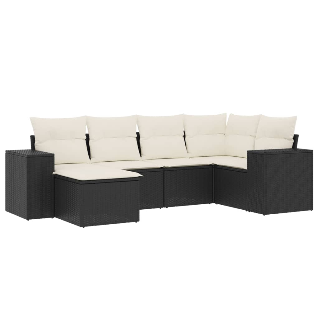 Set mobilier de grădină cu perne, 6 piese, negru, poliratan