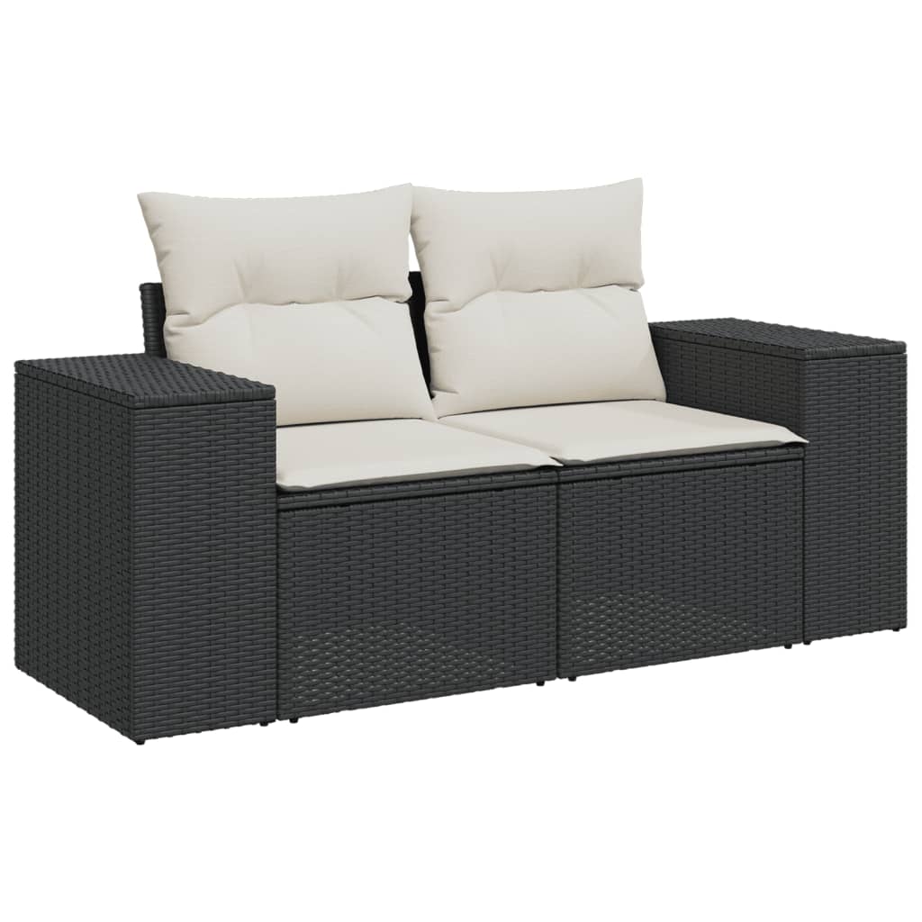 Set mobilier de grădină cu perne, 6 piese, negru, poliratan