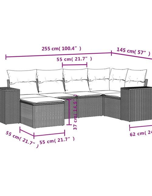 Încărcați imaginea în vizualizatorul Galerie, Set mobilier de grădină cu perne, 6 piese, negru, poliratan
