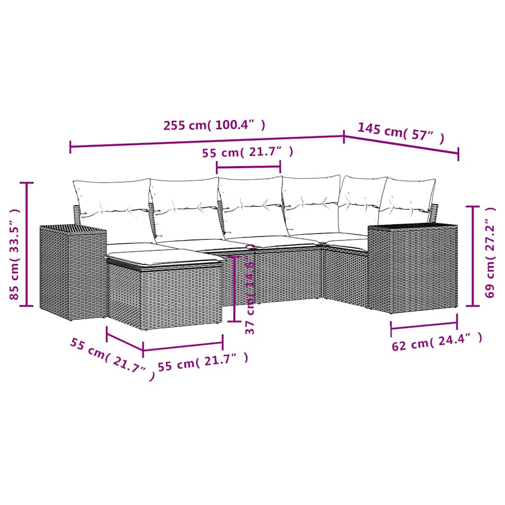 Set canapele de grădină cu perne, 6 piese, maro, poliratan