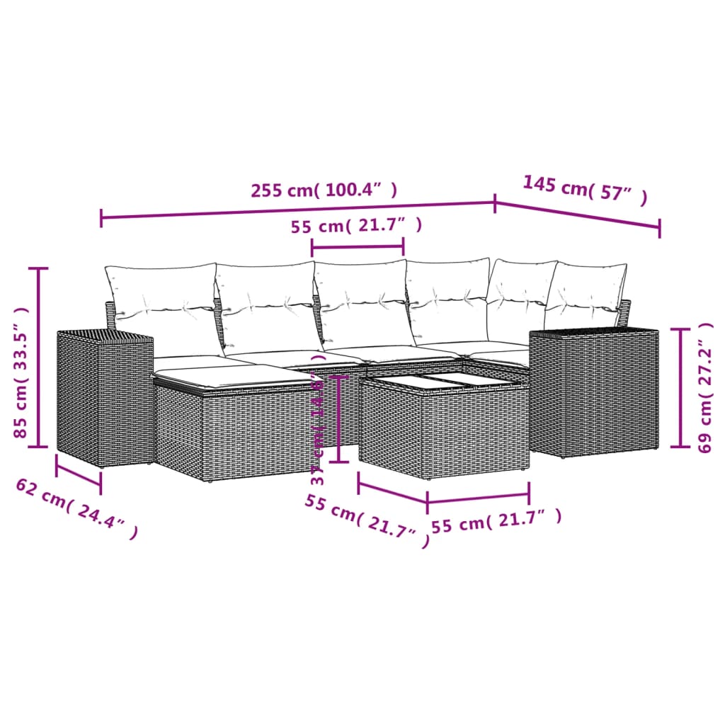 Set canapele de grădină, 7 piese, cu perne, bej, poliratan