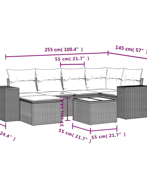 Încărcați imaginea în vizualizatorul Galerie, Set canapele de grădină cu perne, 7 piese, maro, poliratan
