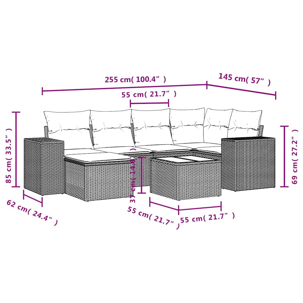 Set canapele de grădină cu perne, 7 piese, maro, poliratan