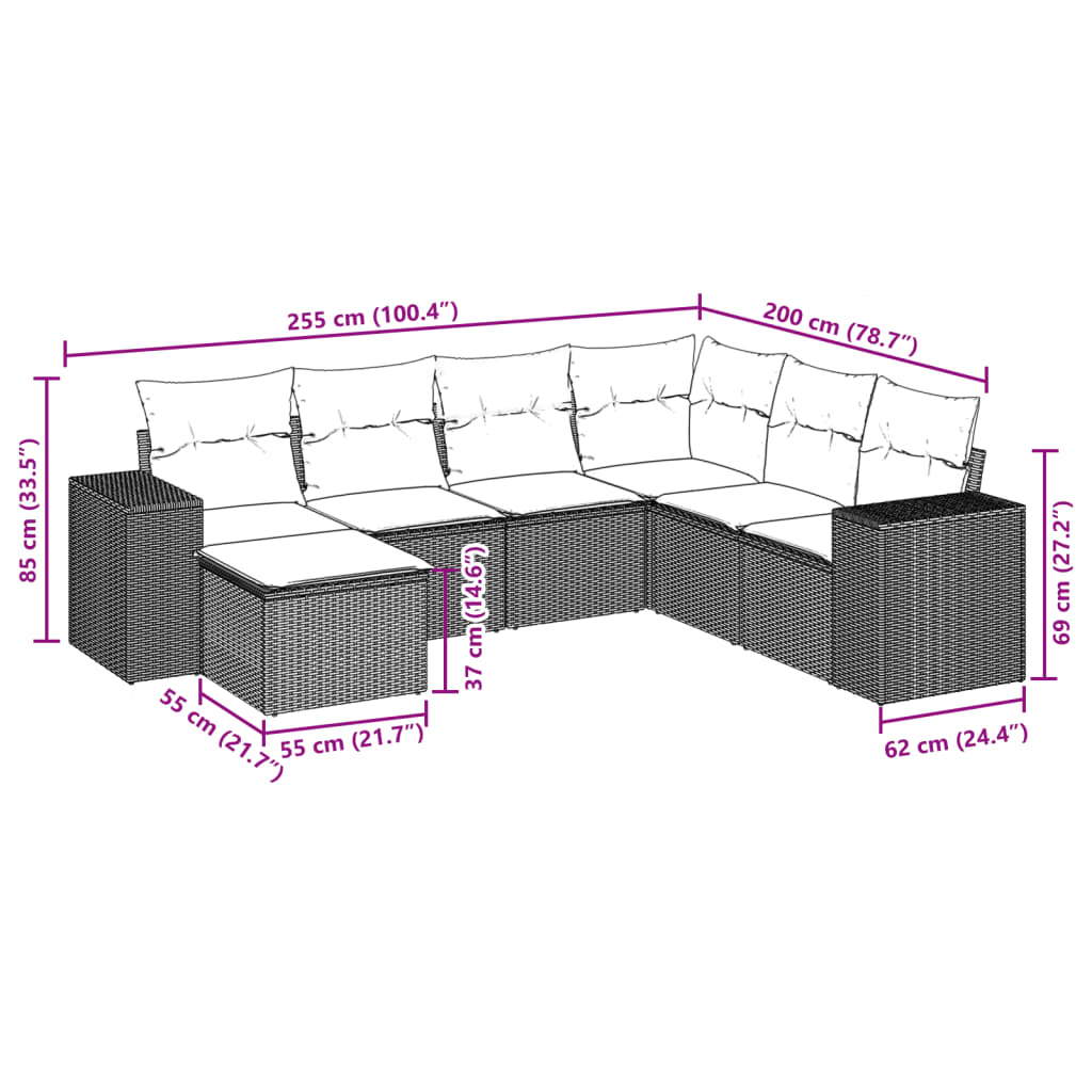 Set canapele de grădină, 7 piese, cu perne, bej, poliratan