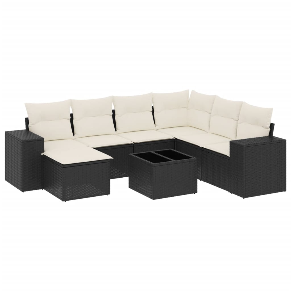 Set mobilier de grădină cu perne, 8 piese, negru, poliratan