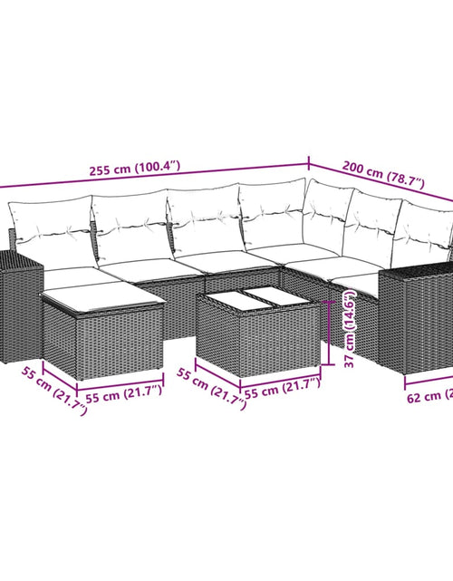 Încărcați imaginea în vizualizatorul Galerie, Set mobilier de grădină cu perne, 8 piese, negru, poliratan
