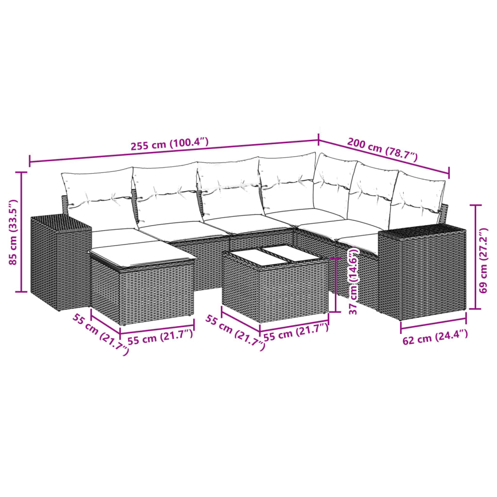 Set canapele de grădină, 8 piese, cu perne, bej, poliratan