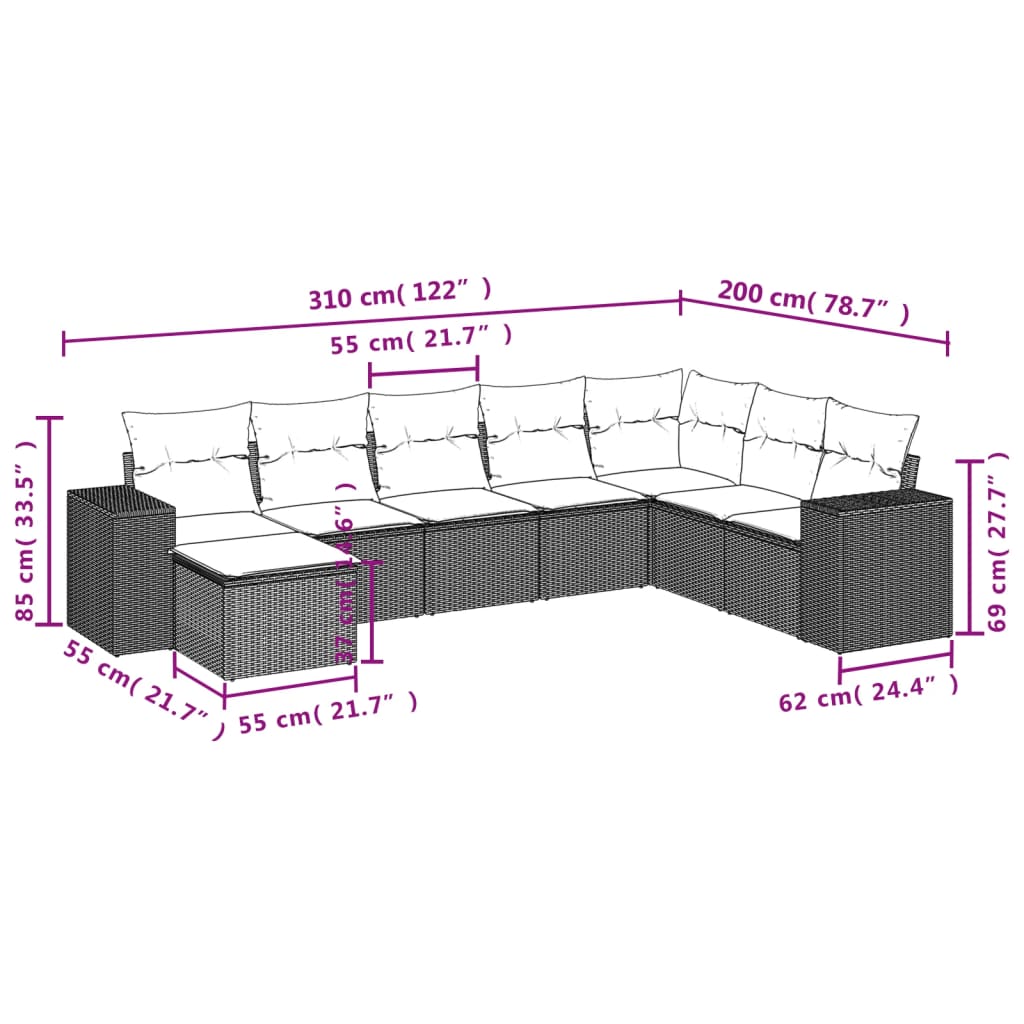 Set mobilier de grădină cu perne, 8 piese, negru, poliratan - Lando