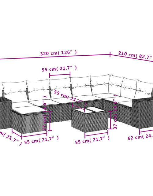 Загрузите изображение в средство просмотра галереи, Set mobilier de grădină cu perne, 9 piese, negru, poliratan
