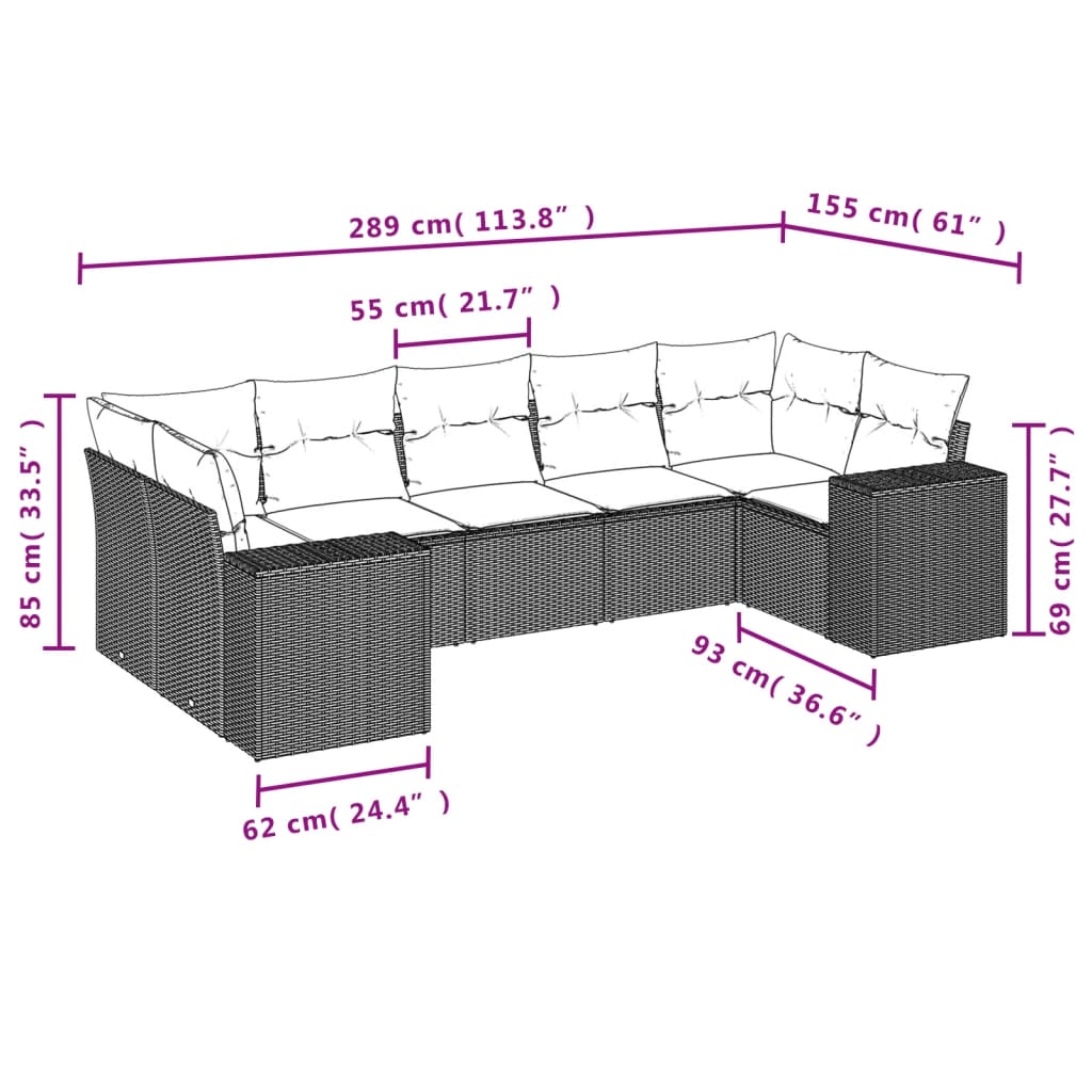 Set canapele de grădină, 7 piese, cu perne, bej, poliratan