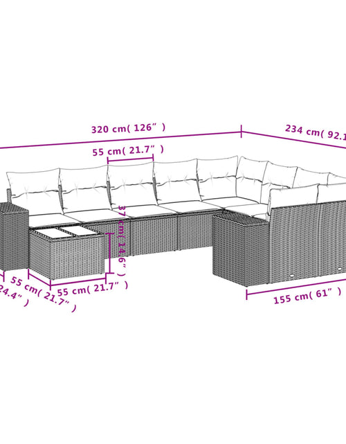 Încărcați imaginea în vizualizatorul Galerie, Set canapele de grădină cu perne, 10 piese, negru, poliratan
