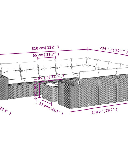 Încărcați imaginea în vizualizatorul Galerie, Set canapele de grădină cu perne, 11 piese, maro, poliratan
