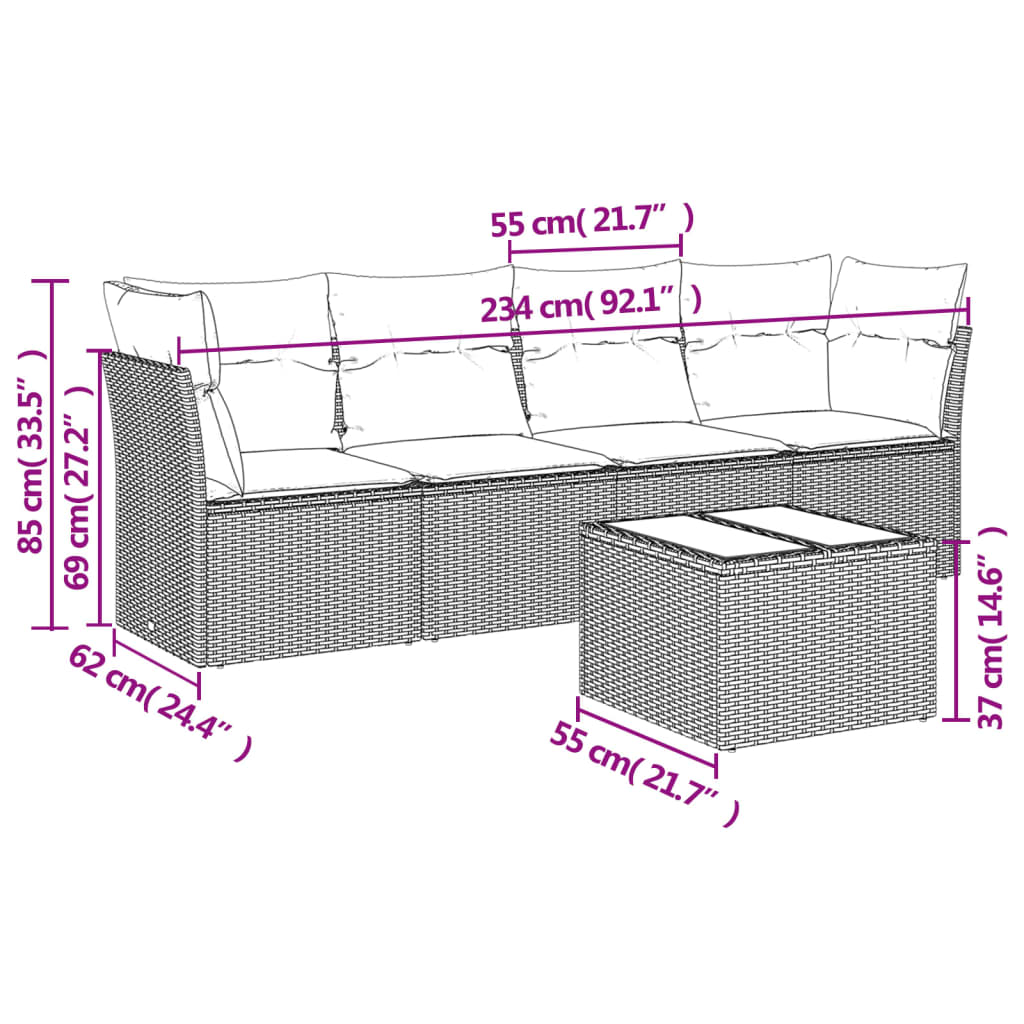 Set canapele de grădină cu perne, 5 piese, bej, poliratan