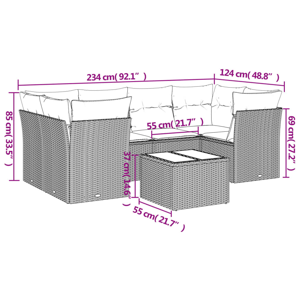 Set canapele de grădină, 7 piese, cu perne, gri, poliratan