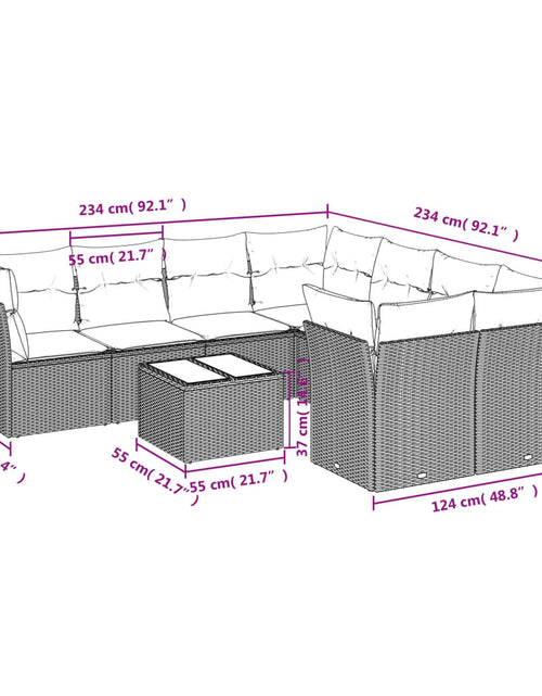 Încărcați imaginea în vizualizatorul Galerie, Set canapele de grădină, 9 piese, cu perne, bej, poliratan
