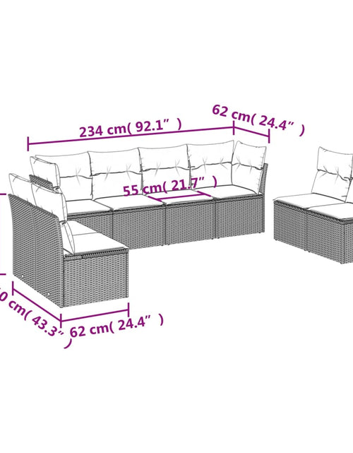 Încărcați imaginea în vizualizatorul Galerie, Set canapele de grădină, 8 piese, cu perne, bej, poliratan
