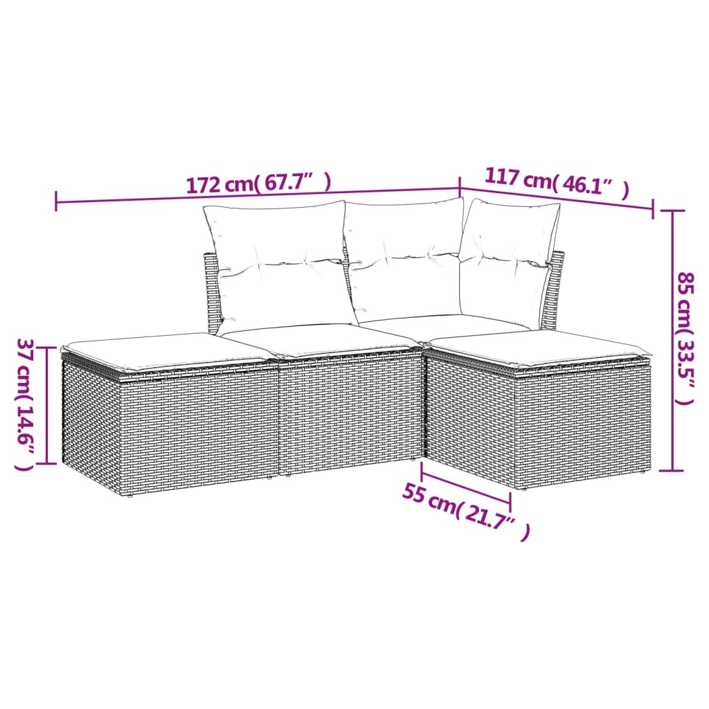 Set canapele de grădină, 4 piese, cu perne, bej, poliratan